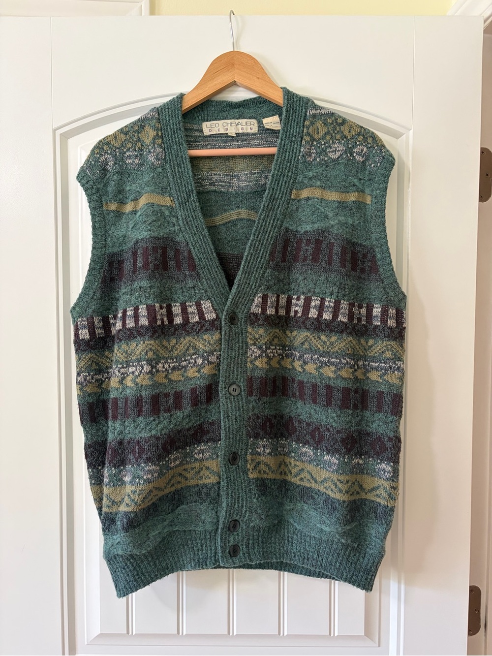 Vintage  Green Patterned Mohair Blend Knit Vest